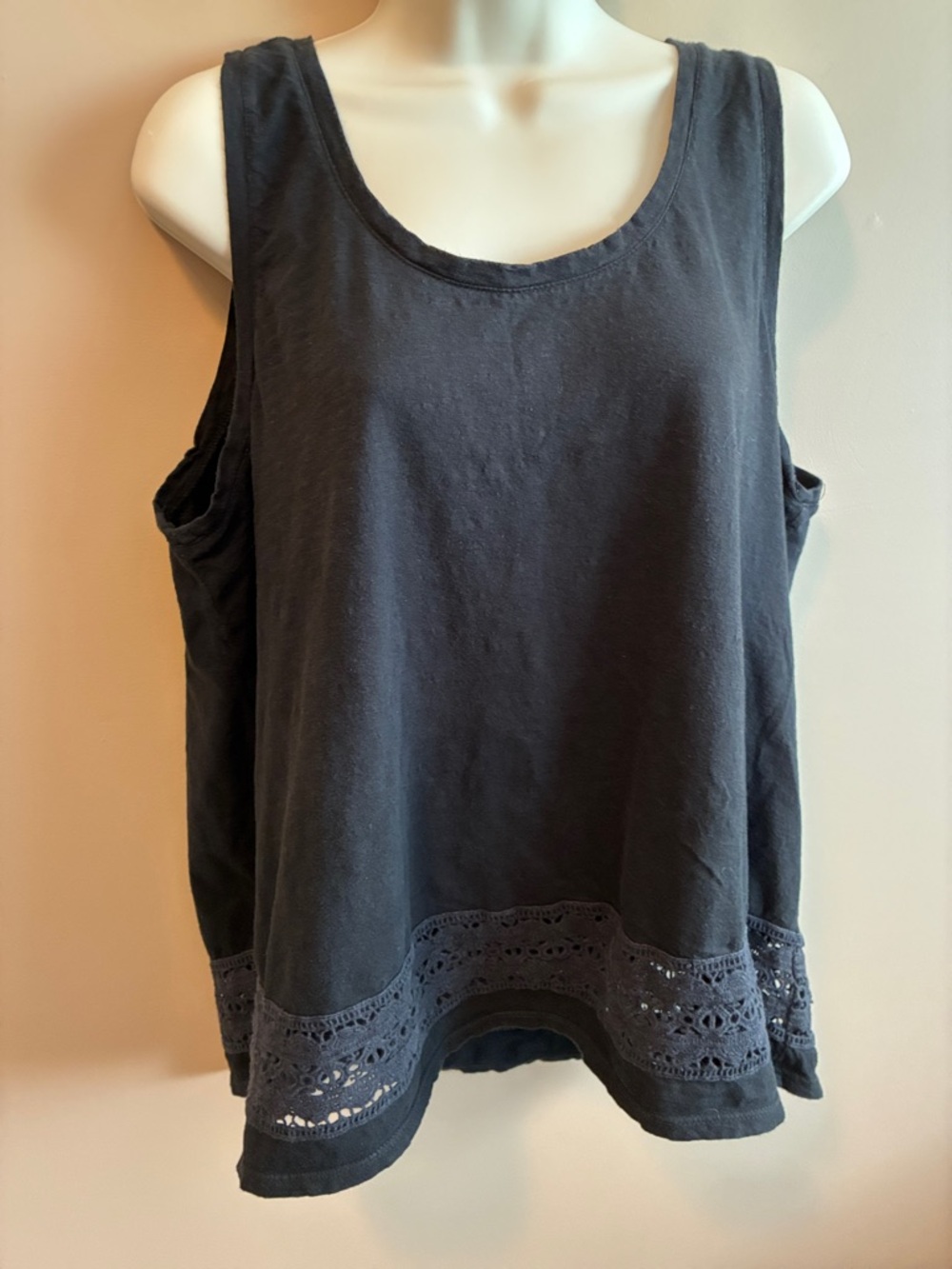 LOFT Black Tank Top with Eyelet Lace Hem
